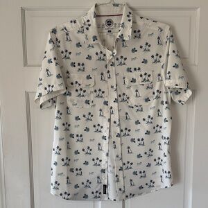 White and Blue Palm Print Shirt